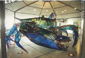 [photo, Stained-glass blue crab, Baltimore-Washington International Airport (upper level), Maryland]